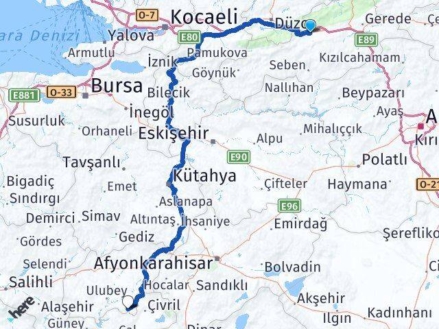Bolu Karahallı Uşak Arası Kaç Km - Yol Haritası