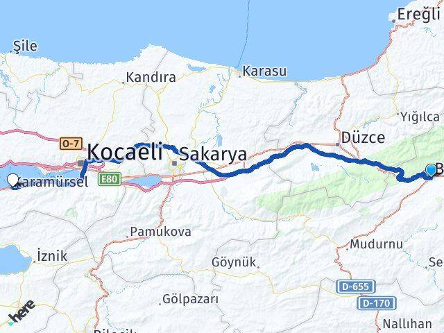 Bolu Karamürsel Kocaeli Arası Kaç Km - Yol Haritası