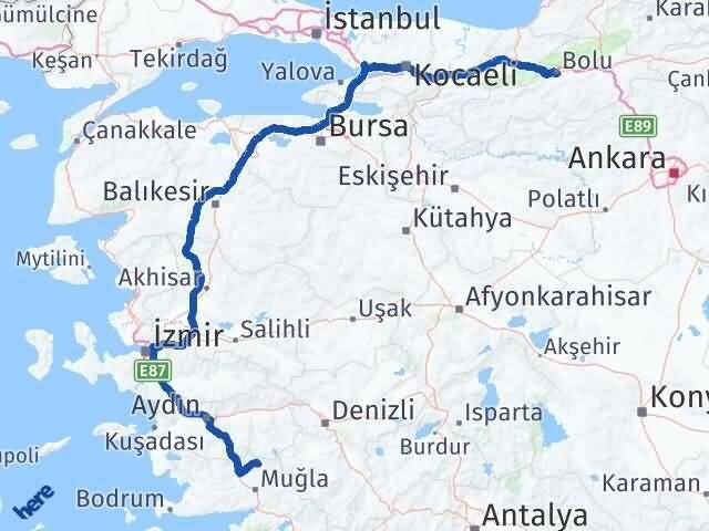 Bolu Kavaklıdere Muğla Arası Kaç Km - Yol Haritası