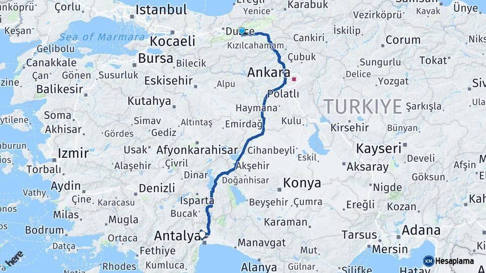 Bolu Kepez Antalya Arası Kaç Km - Yol Haritası