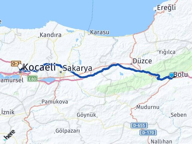 Bolu Kocaeli Üniversitesi Arası Kaç Km - Yol Haritası
