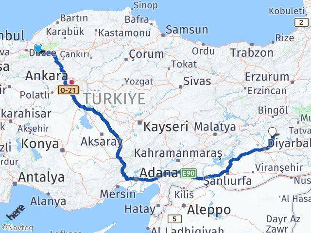 Bolu Kocaköy Diyarbakır Arası Kaç Km - Yol Haritası