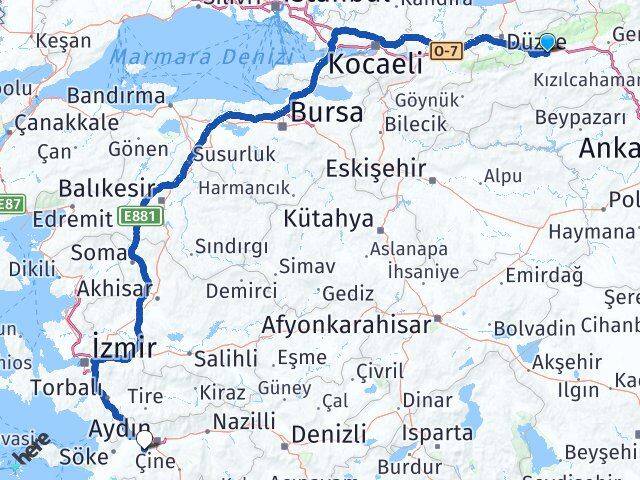 Bolu Koçarlı Aydın Arası Kaç Km - Yol Haritası