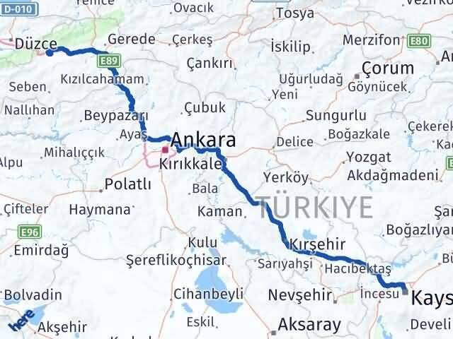 Bolu Kocasinan Kayseri Arası Kaç Km - Yol Haritası