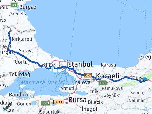 Bolu Kofçaz Kırklareli Arası Kaç Km - Yol Haritası