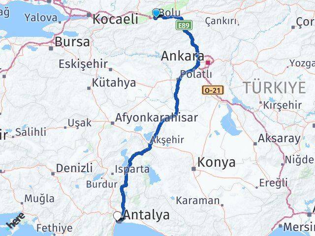Bolu Konyaaltı Antalya Arası Kaç Km - Yol Haritası