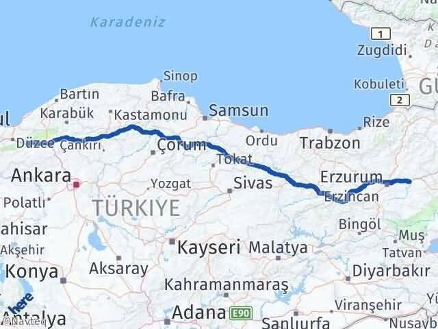 Bolu Köprüköy Erzurum Arası Kaç Km - Yol Haritası