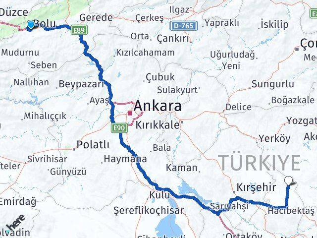 Bolu Kozaklı Nevşehir Arası Kaç Km - Yol Haritası