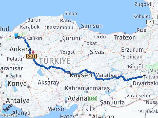 Bolu Kulp Diyarbakır Arası Kaç Km - Yol Haritası