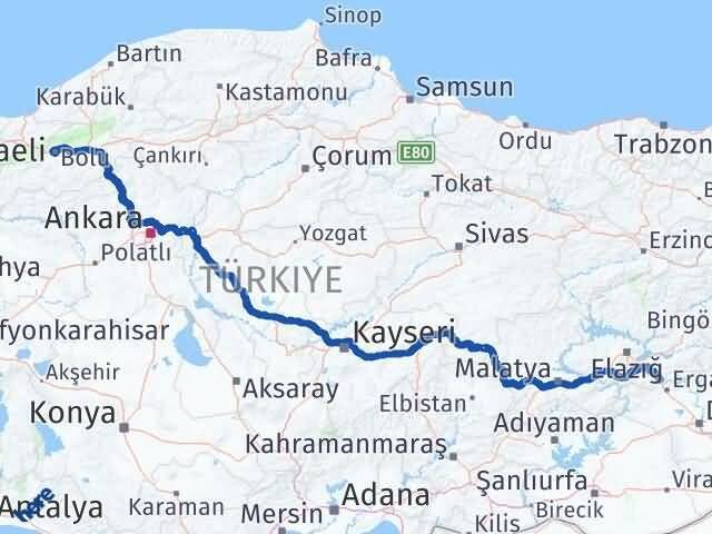Bolu Maden Elazığ Arası Kaç Km - Yol Haritası