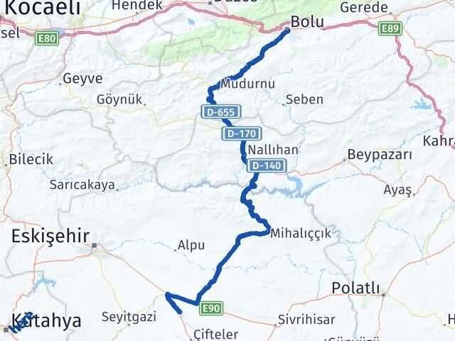 Bolu Mahmudiye Eskişehir Arası Kaç Km - Yol Haritası