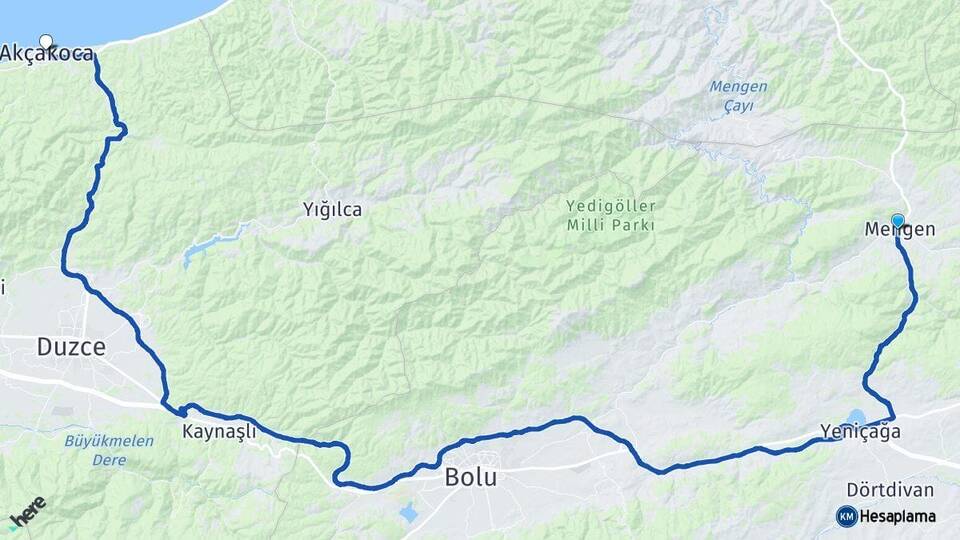 Bolu Mengen Akçakoca Düzce Arası Kaç Km - Yol Haritası