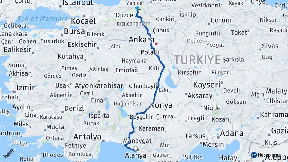 Bolu Mengen Alanya Antalya Arası Kaç Km - Yol Haritası