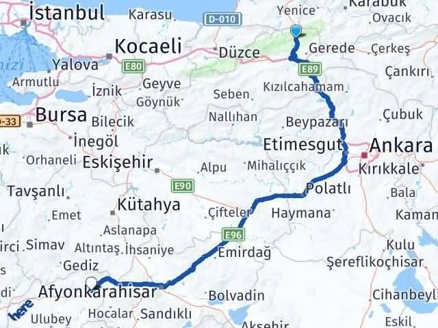 Bolu Mengen Banaz Uşak Arası Kaç Km - Yol Haritası