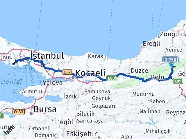 Bolu Mengen Beylikdüzü İstanbul Arası Kaç Km - Yol Haritası