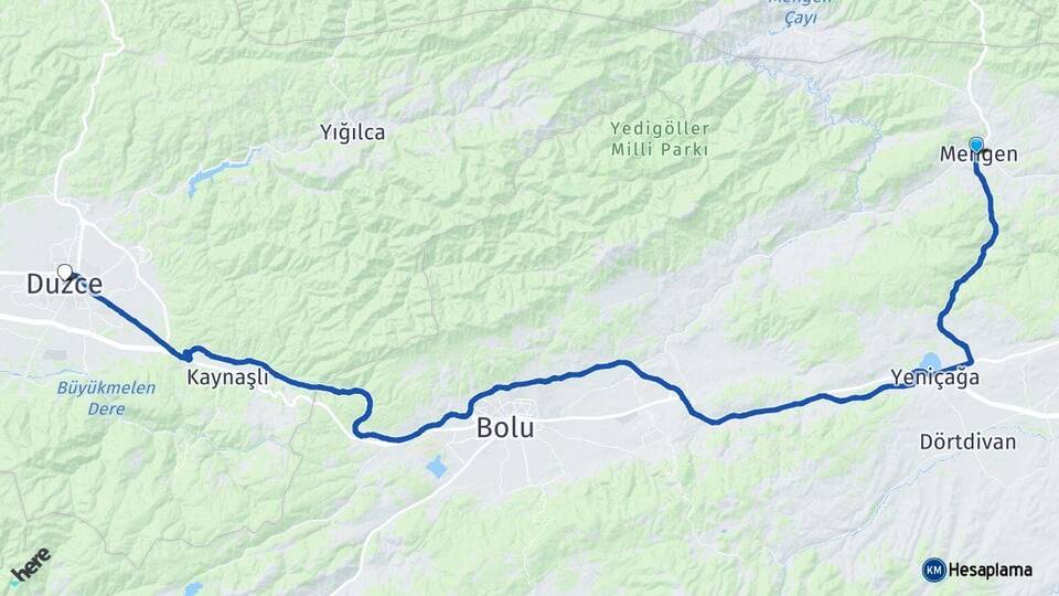 Bolu Mengen Düzce Arası Kaç Km - Yol Haritası