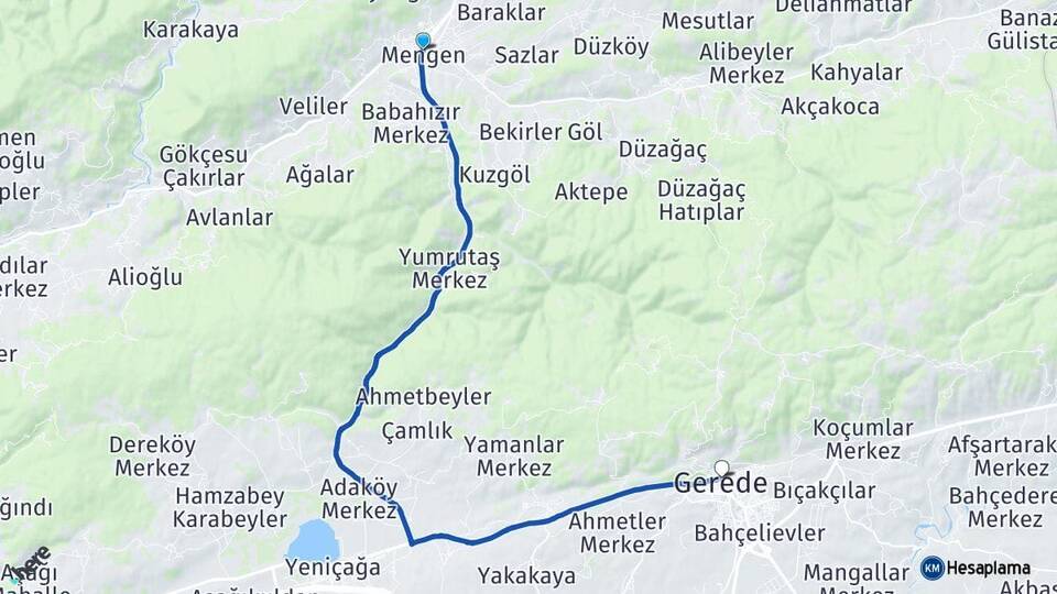 Bolu Mengen Gerede Arası Kaç Km - Yol Haritası