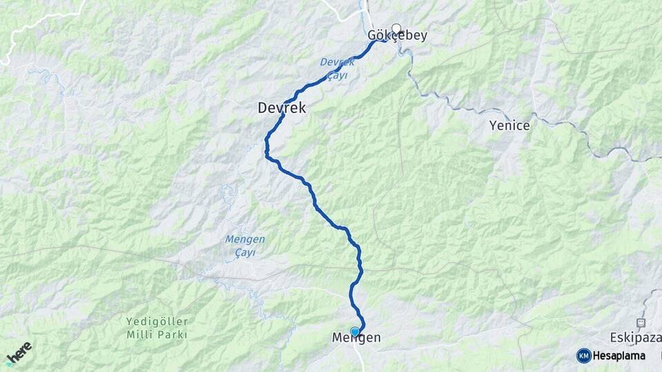 Bolu Mengen Gökçebey Zonguldak Arası Kaç Km - Yol Haritası