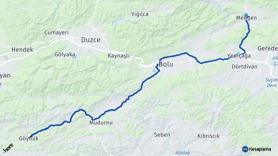 Bolu Mengen Göynük Arası Kaç Km - Yol Haritası