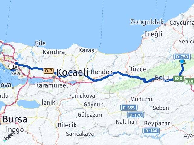 Bolu Mengen Pendik İstanbul Arası Kaç Km - Yol Haritası