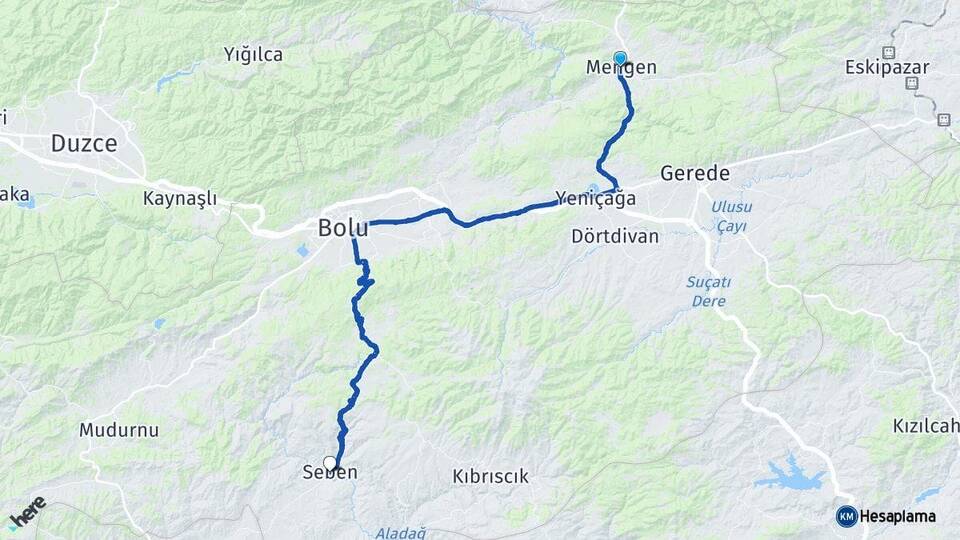 Bolu Mengen Seben Arası Kaç Km - Yol Haritası