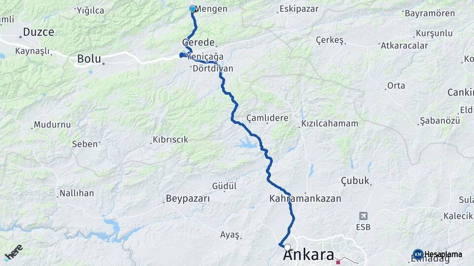 Bolu Mengen Sincan Ankara Arası Kaç Km - Yol Haritası