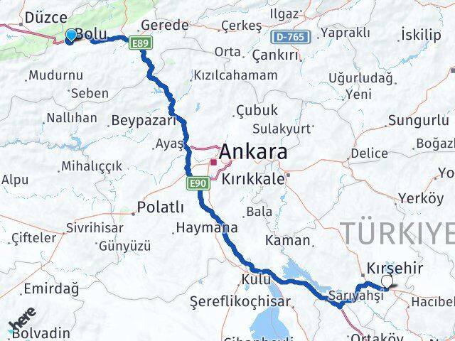 Bolu Mucur Kırşehir Arası Kaç Km - Yol Haritası