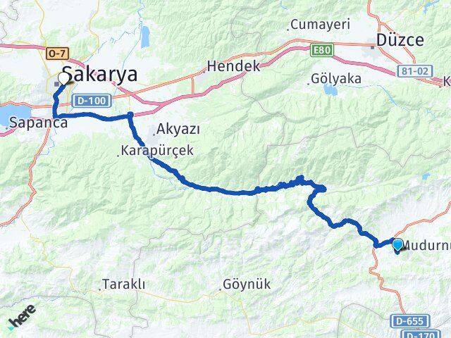 Bolu Mudurnu Adapazarı Sakarya Arası Kaç Km - Yol Haritası