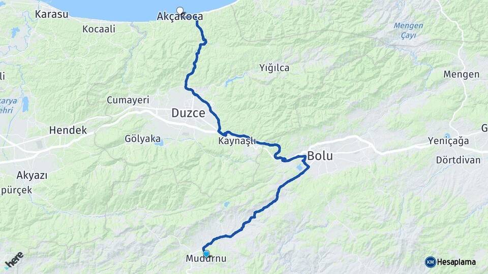 Bolu Mudurnu Akçakoca Düzce Arası Kaç Km - Yol Haritası