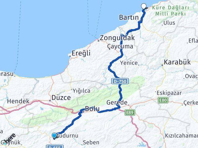 Bolu Mudurnu Amasra Bartın Arası Kaç Km - Yol Haritası