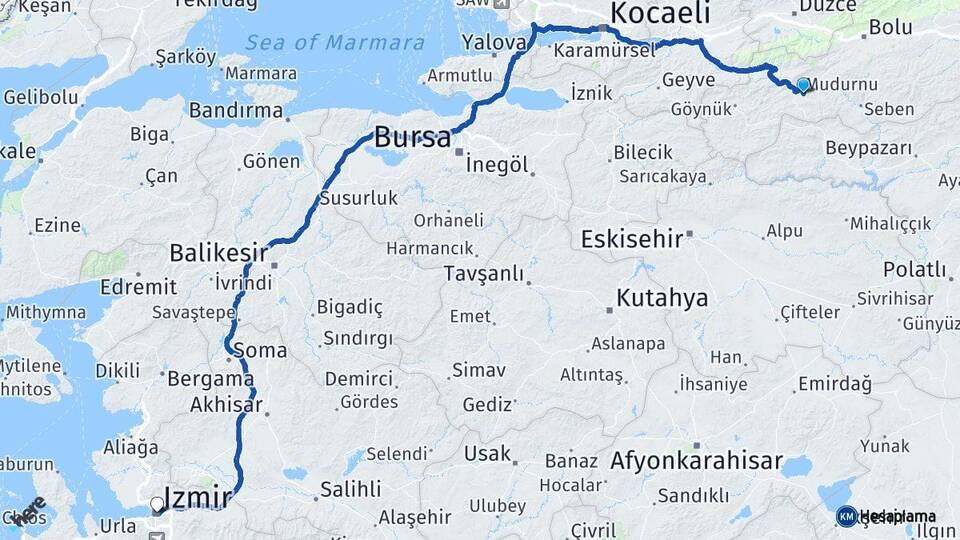 Bolu Mudurnu İzmir Arası Kaç Km - Yol Haritası