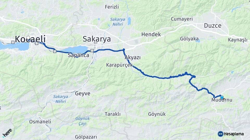 Bolu Mudurnu İzmit Kocaeli Arası Kaç Km - Yol Haritası
