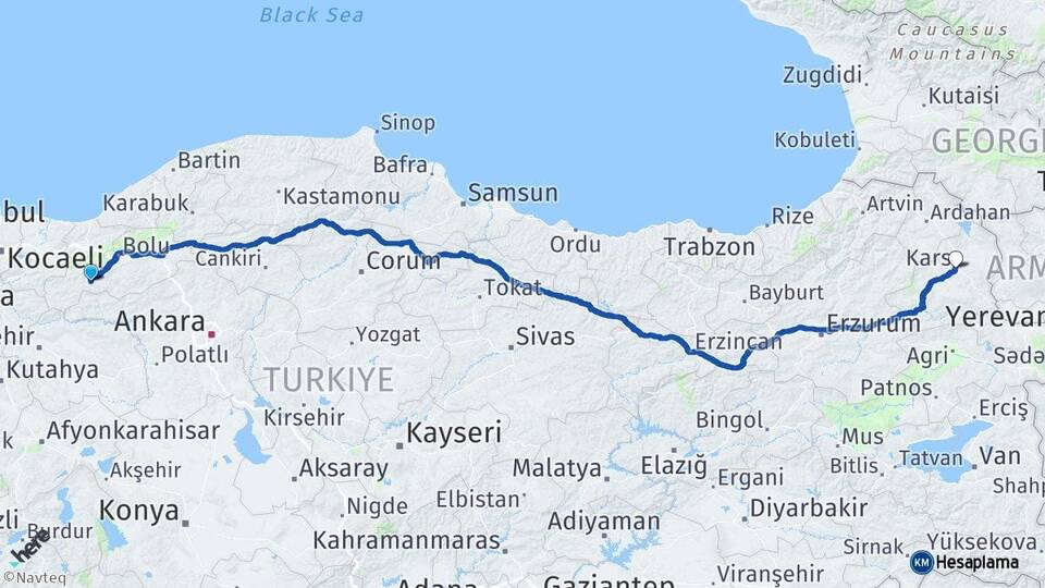 Bolu Mudurnu Kars Arası Kaç Km - Yol Haritası