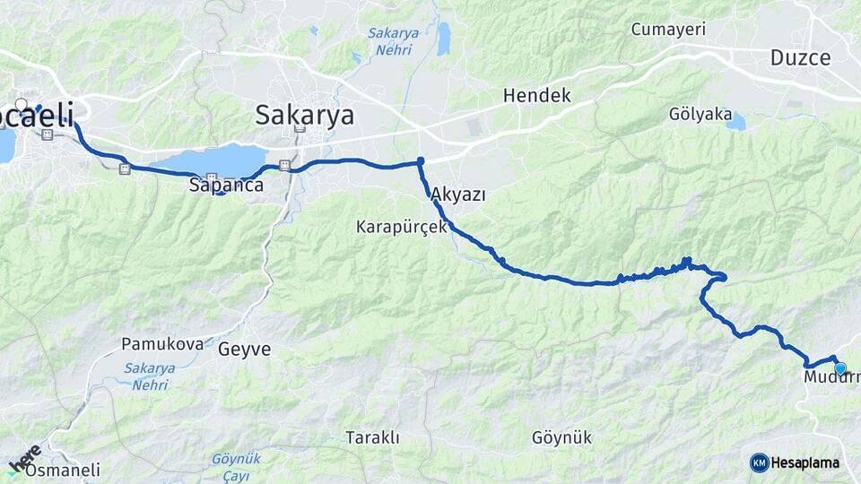 Bolu Mudurnu Kocaeli Arası Kaç Km - Yol Haritası