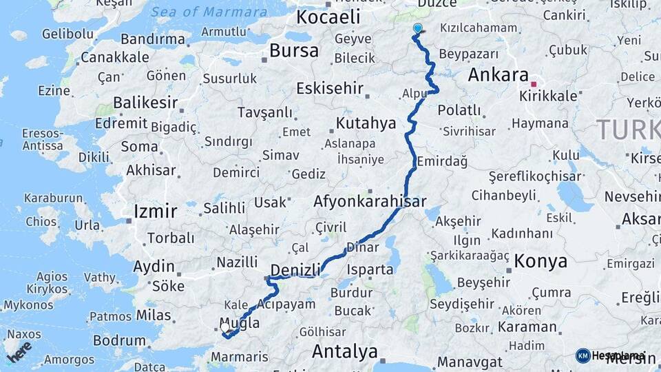 Bolu Mudurnu Muğla Arası Kaç Km - Yol Haritası