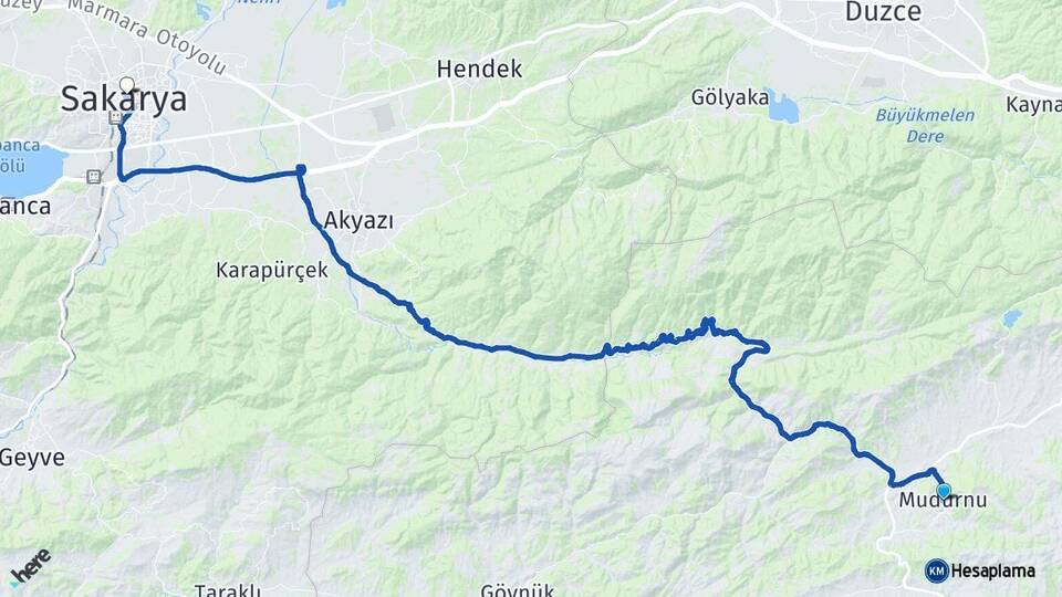 Bolu Mudurnu Sakarya Arası Kaç Km - Yol Haritası