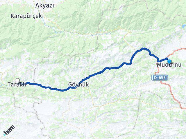 Bolu Mudurnu Taraklı Sakarya Arası Kaç Km - Yol Haritası