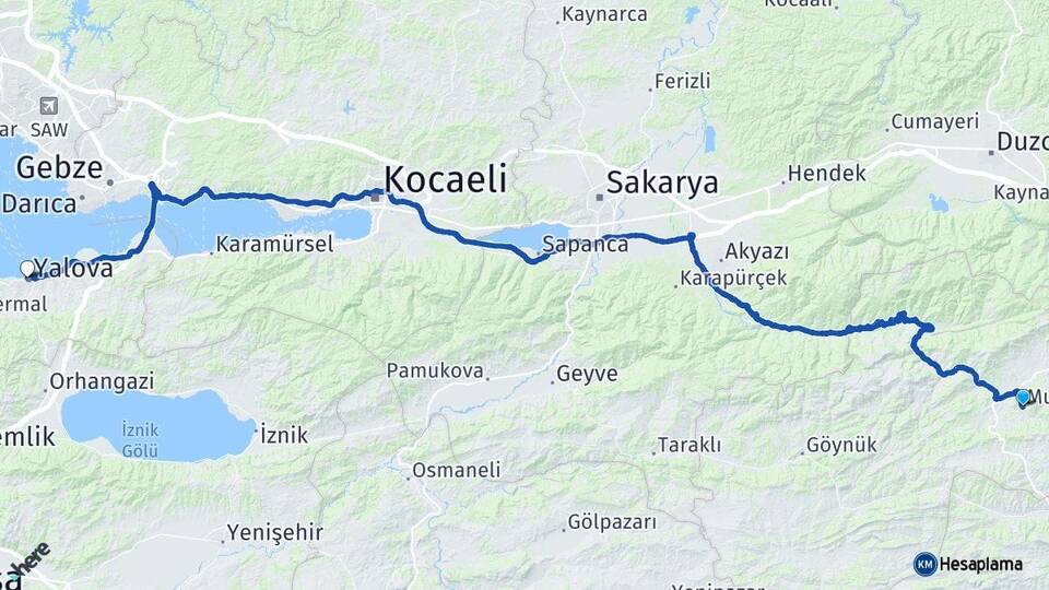 Bolu Mudurnu Yalova Arası Kaç Km - Yol Haritası