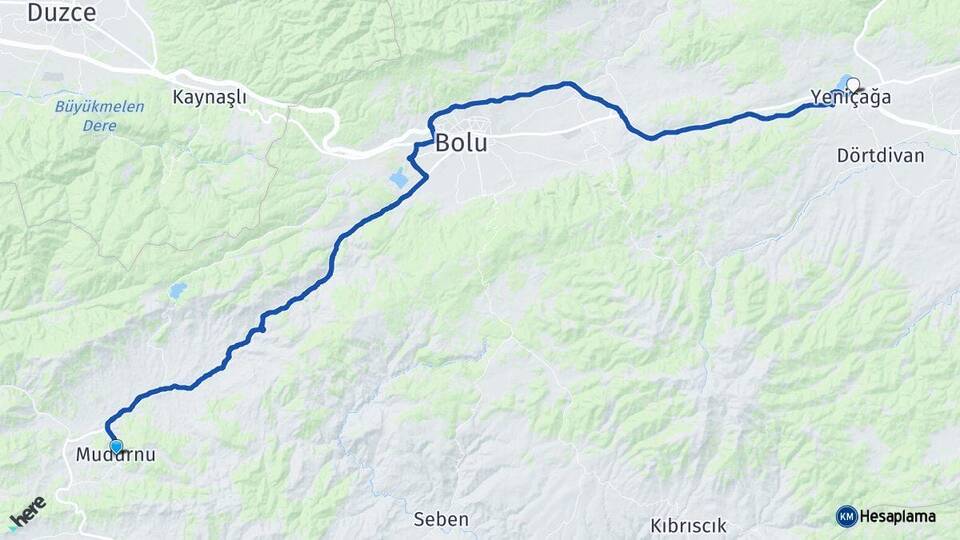 Bolu Mudurnu Yeniçağa Arası Kaç Km - Yol Haritası