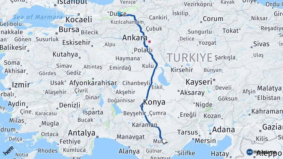 Bolu Mut Mersin Arası Kaç Km - Yol Haritası