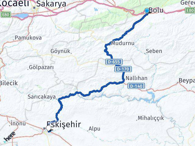 Bolu Odunpazarı Eskişehir Arası Kaç Km - Yol Haritası