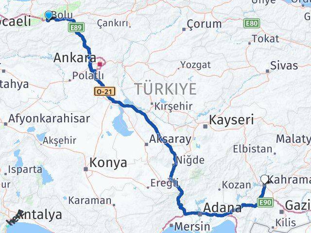 Bolu Onikişubat Kahramanmaraş Arası Kaç Km - Yol Haritası