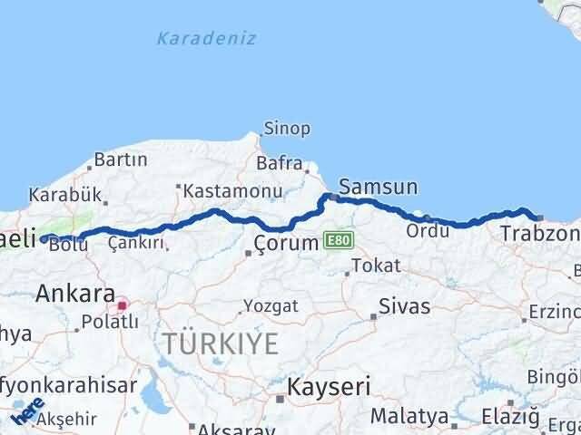 Bolu Ortahisar Trabzon Arası Kaç Km - Yol Haritası