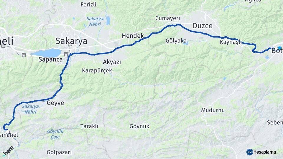 Bolu Osmaneli Bilecik Arası Kaç Km - Yol Haritası