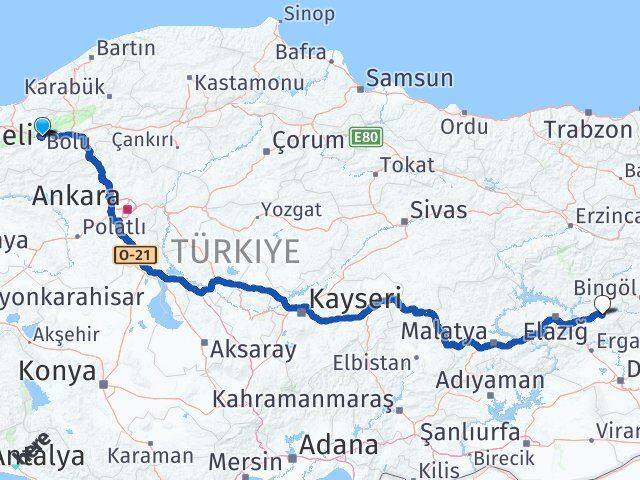 Bolu Palu Elazığ Arası Kaç Km - Yol Haritası