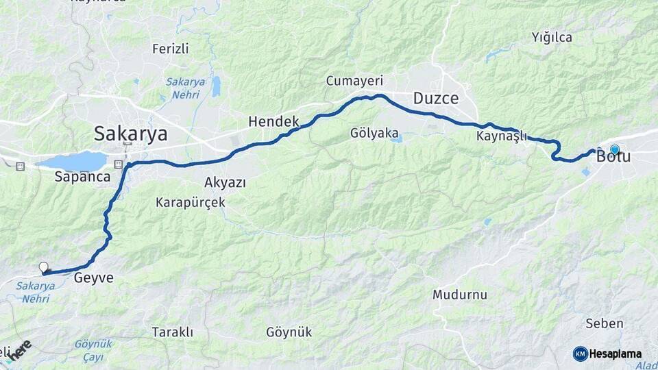 Bolu Pamukova Sakarya Arası Kaç Km - Yol Haritası