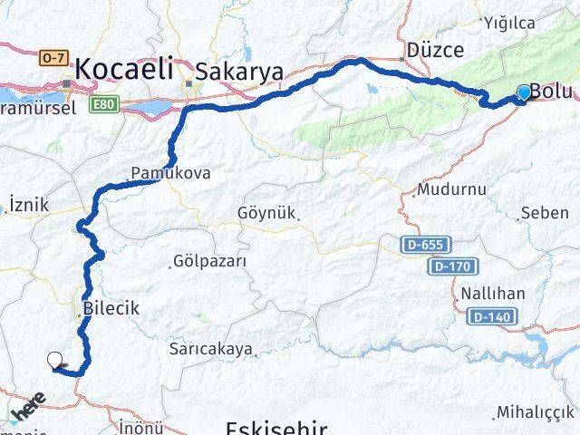Bolu Pazaryeri Bilecik Arası Kaç Km - Yol Haritası