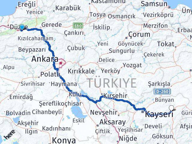 Bolu Pınarbaşı Kayseri Arası Kaç Km - Yol Haritası