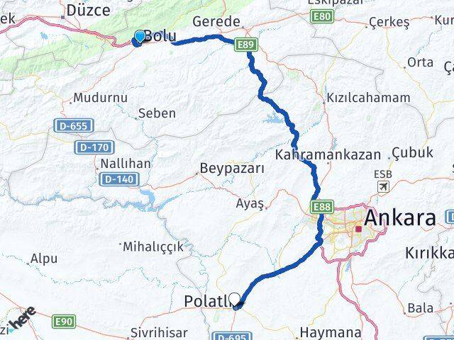 Bolu Polatlı Ankara Arası Kaç Km - Yol Haritası