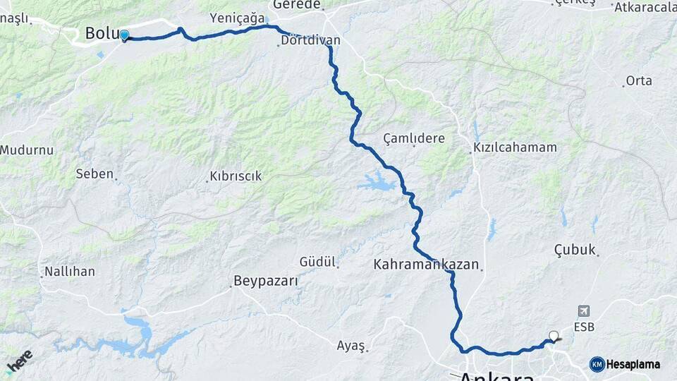 Bolu Pursaklar Ankara Arası Kaç Km - Yol Haritası